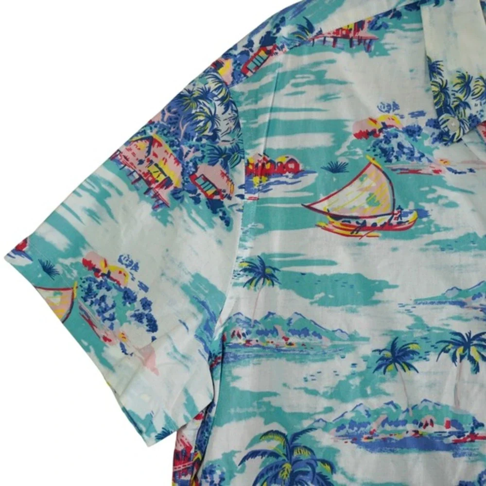 J. Crew Men's Slim Fit Tropical Island Print Short Sleeve Button Down‎ Shirt